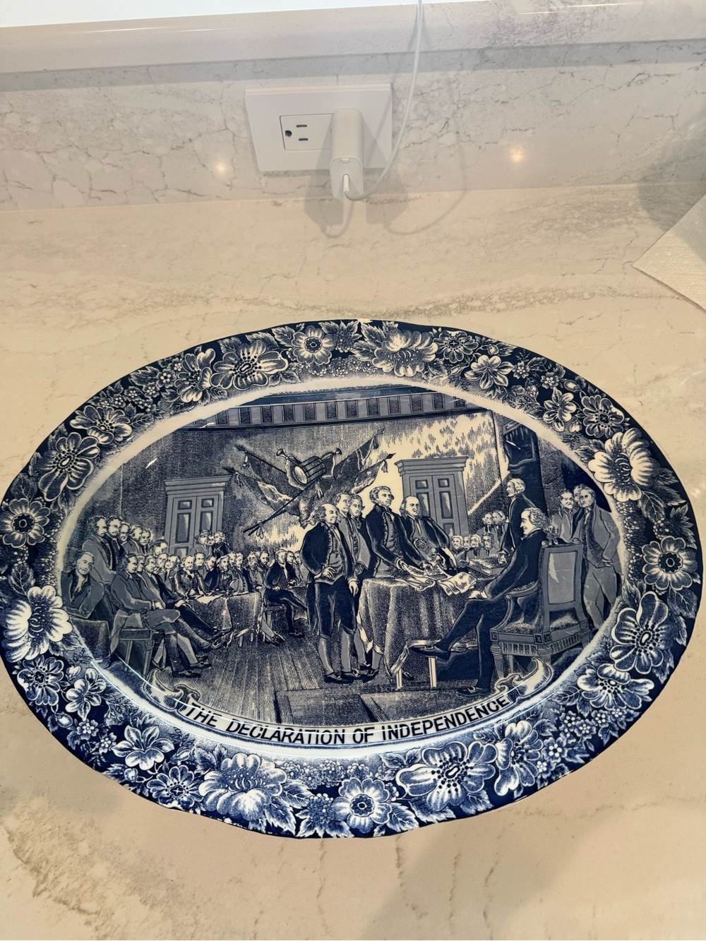Large vintage blue and white The Declaration of Independence"